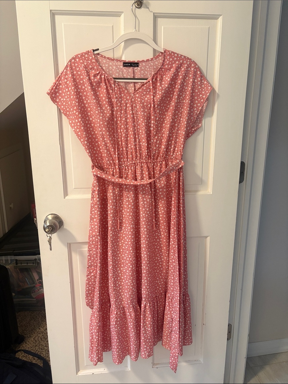 SHEIN Pink Heart Printed Midi Dress